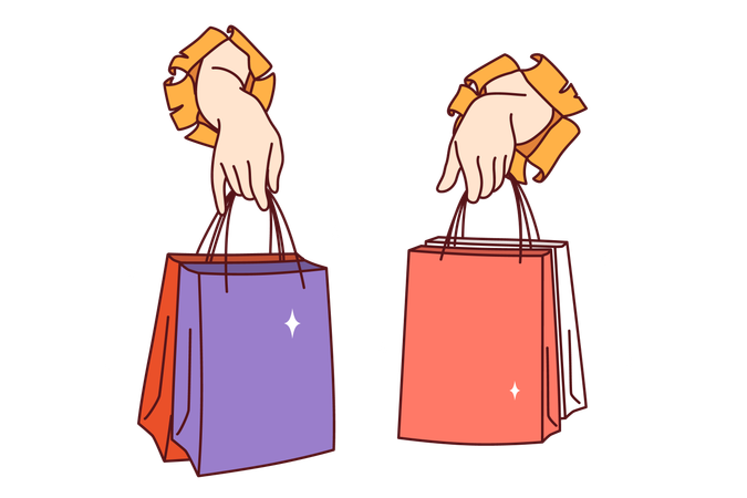 Hands of people with shopping bags  일러스트레이션