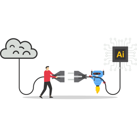 Hands of robot and human touching big data of Global network connection  Illustration