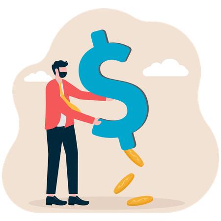 Hands pinch dollar sign and flow out gold coins  Illustration