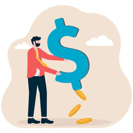 Hands pinch dollar sign and flow out gold coins  Illustration