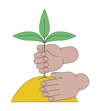 Hands Planting Plant In Soil Flat Line Concept Vector Spot Illustration Gardening 2 D Cartoon Outline Hand On White For Web UI Design Editable Isolated Color Hero Image Illustration