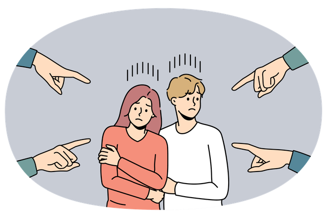 Hands pointing at unhappy young couple  Illustration