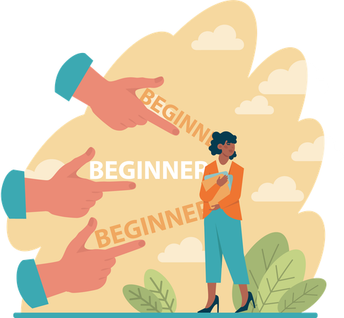 Hands pointing beginner female employee  Illustration