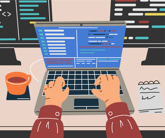 Hands Programming on a laptop  Illustration