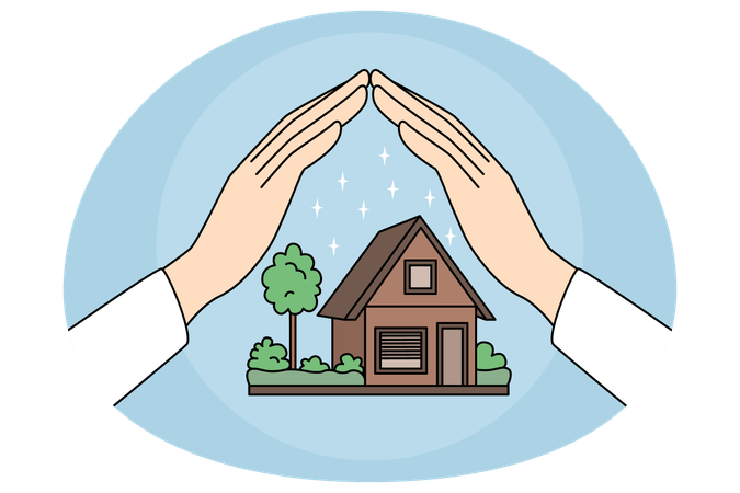 Hands protecting house model  Illustration