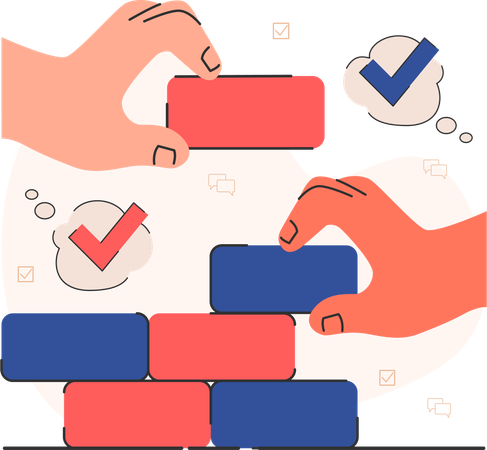 Hands putting bricks  Illustration