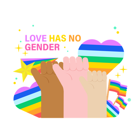 Hands Raised with Love Has No Gender Message  Illustration