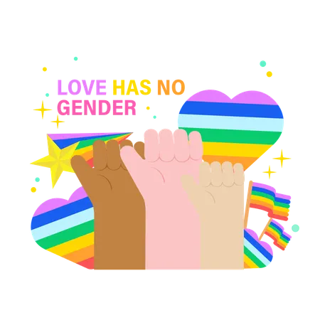 Hands Raised with Love Has No Gender Message  Illustration