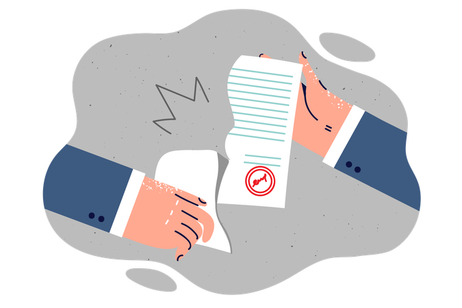 Hands tearing business contract papers  Illustration