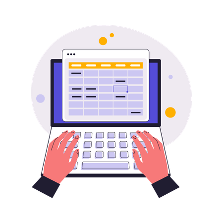 Hands Typing Data into Spreadsheet on Laptop  Illustration
