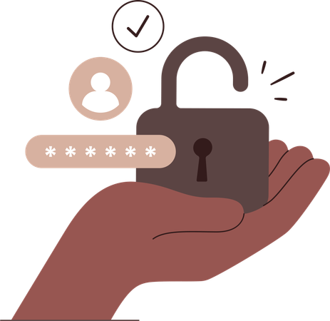 Hands using password to unlock padlock  Illustration