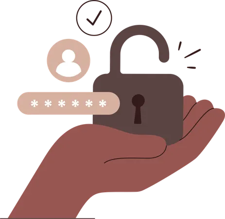 Hands using password to unlock padlock  Illustration