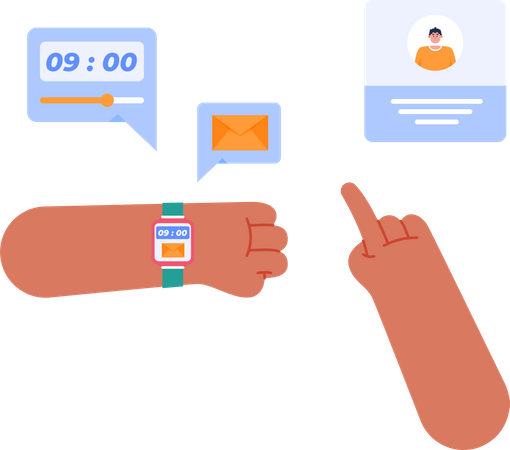 Hands using smartwatch and featured Illustration