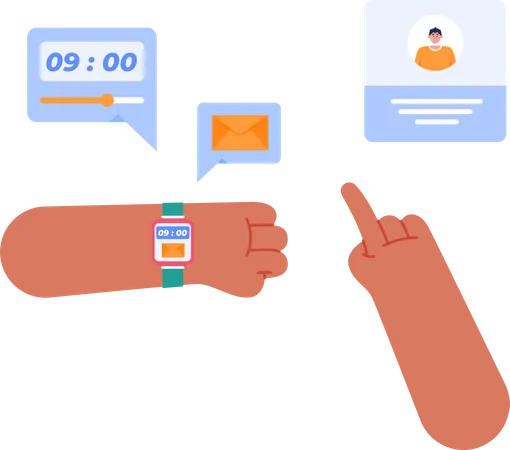 Hands using smartwatch and featured Illustration