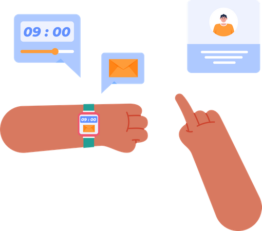 Hands using smartwatch and featured  Illustration