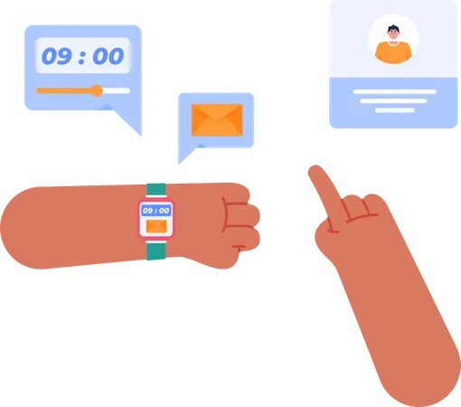 Hands using smartwatch and featured  Illustration