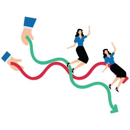 Hands waving up and down chart arrows  Illustration