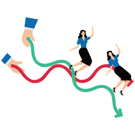 Hands waving up and down chart arrows  Illustration