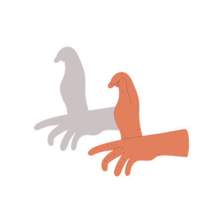 Handschattensilhouette eines Vogels auf einem Ast  Illustration