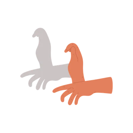 Handschattensilhouette eines Vogels auf einem Ast  Illustration