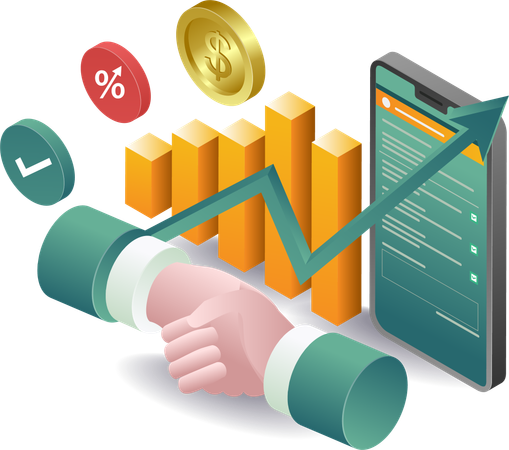 Handshake agreement for online business cooperation  Illustration