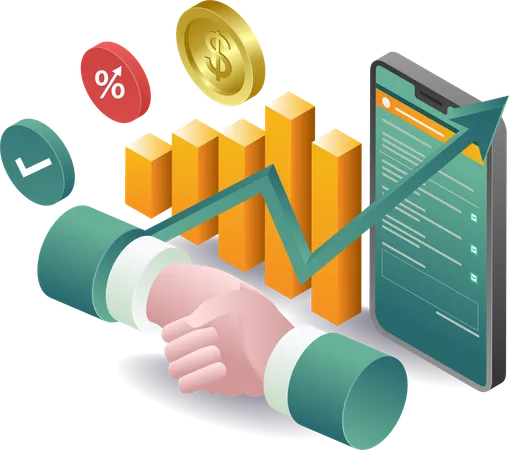 Handshake agreement for online business cooperation  Illustration