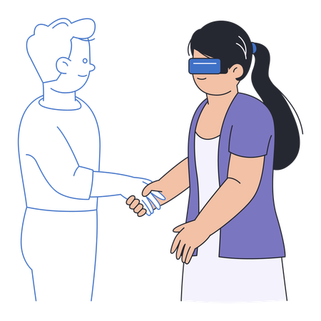 Handshake Between Business Partners and Metaverse Meeting  Illustration