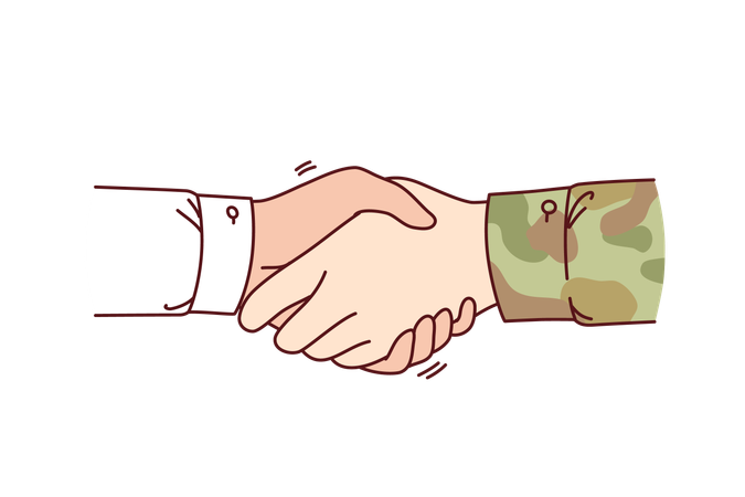 Handshake between soldier and civilian  Illustration