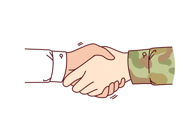 Handshake Between Soldier And Civilian Symbolizing Support Of Military After Returning From Hostilities Hands Of Officer And Manager At Moment Of Handshake For Concept Collaboration With Army Illustration