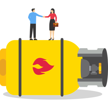 Handshake of businessmen with gas cylinder  Illustration