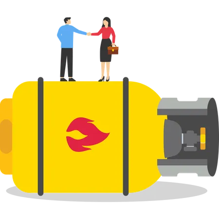 Handshake of businessmen with gas cylinder  Illustration