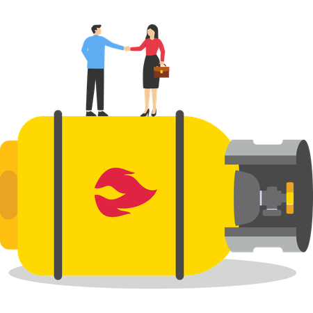Handshake of businessmen with gas cylinder  Illustration