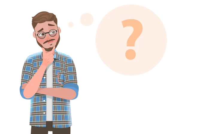Handsome Bearded Man is Thinking with Question Mark Illustration