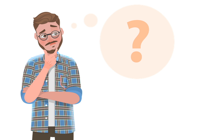 Handsome Bearded Man is Thinking with Question Mark  Illustration