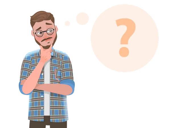 Handsome Bearded Man is Thinking with Question Mark  Illustration