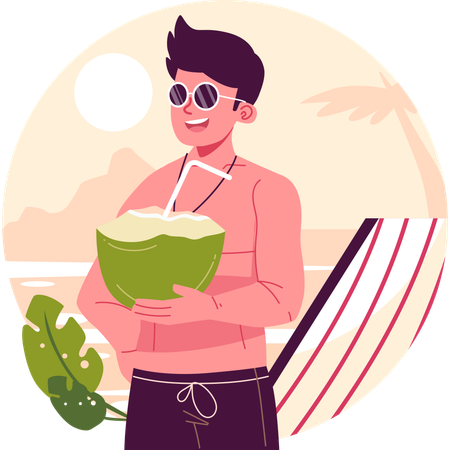 Handsome boy holding coconut in hand  イラスト