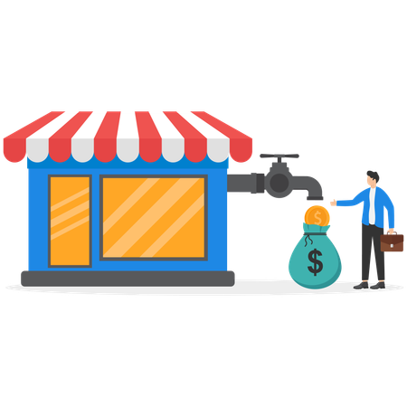 Handsome businessman holding bag and catches falling money  Illustration