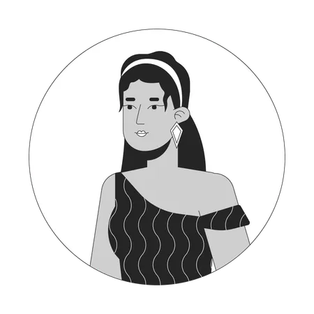 Handsome Hispanic Lady In 70 S Inspired Clothes Black And White 2 D Vector Avatar Illustration Stylish Latina Woman Posing Outline Cartoon Character Face Isolated Relaxed Flat User Profile Image Illustration