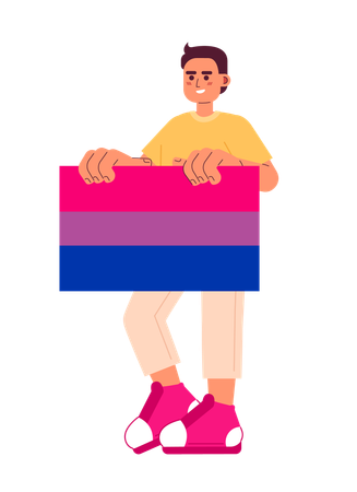 Handsome man holds bisexual flag  Illustration