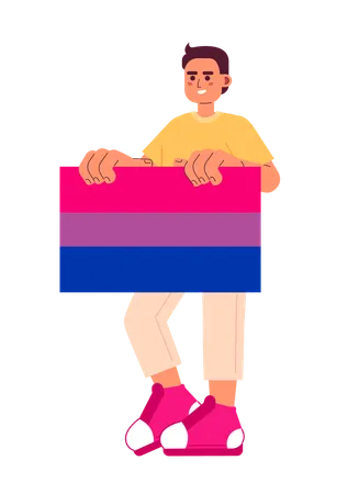 Handsome man holds bisexual flag  Illustration