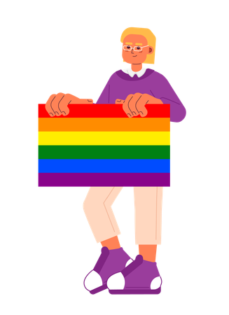 Handsome man holds lgbt rainbow pride flag  イラスト