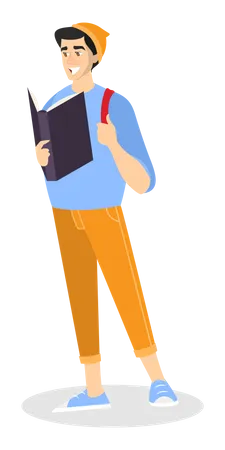 Young Man Standing And Reading Book Concept The Person Read In Library Guy Study Isolated Vector Illustration In Cartoon Style 일러스트레이션