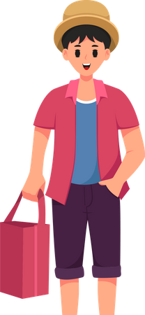 Handsome Tourist Carrying Backpack  イラスト