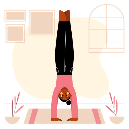 Handstand pose by girl Illustration