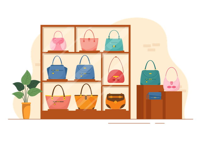 Produktpräsentation im Handtaschengeschäft  Illustration