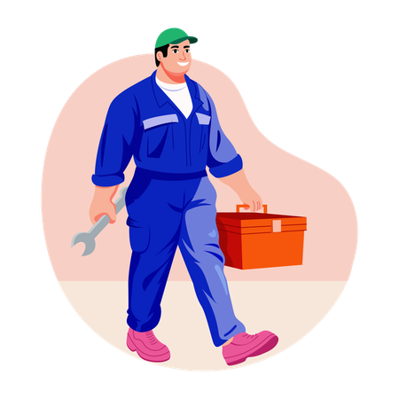 Handwerker mit Schraubenschlüssel in der Hand  Illustration