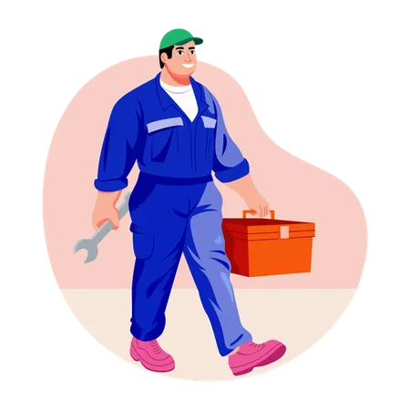 Handwerker mit Schraubenschlüssel in der Hand  Illustration