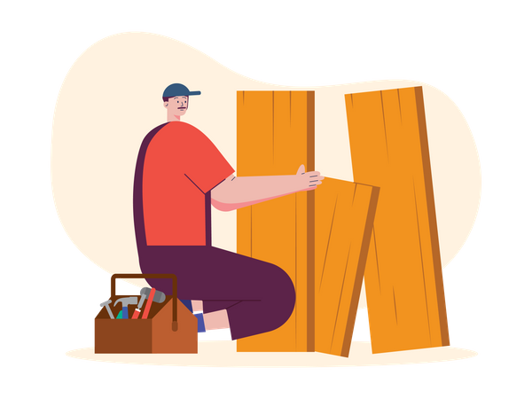 Handwerker mit Holz  Illustration