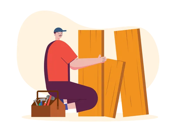 Handwerker mit Holz  Illustration