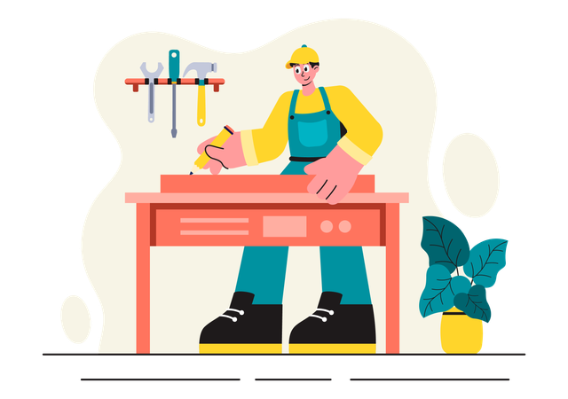 Handwerker mit Tischlerkenntnissen  Illustration